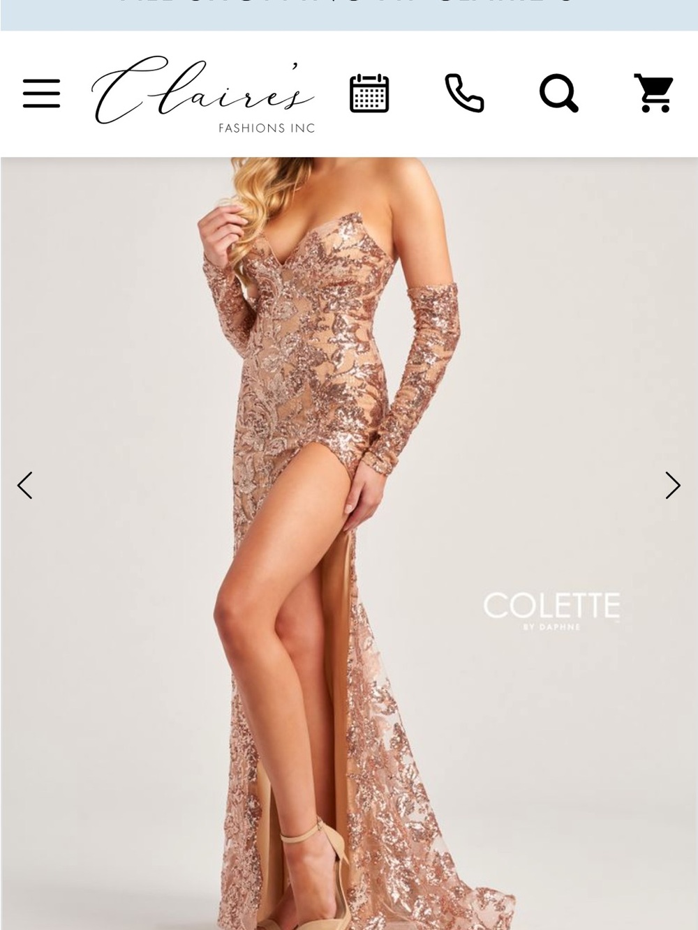 Off-Shoulder Strapless Rose Gold Sequin Gown